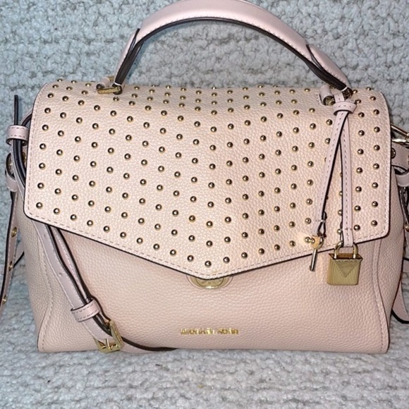 Michael Kors Bristol Studded Leather Satchel Crossbody Purse Shoulder Bag Pink - Picture 4 of 16